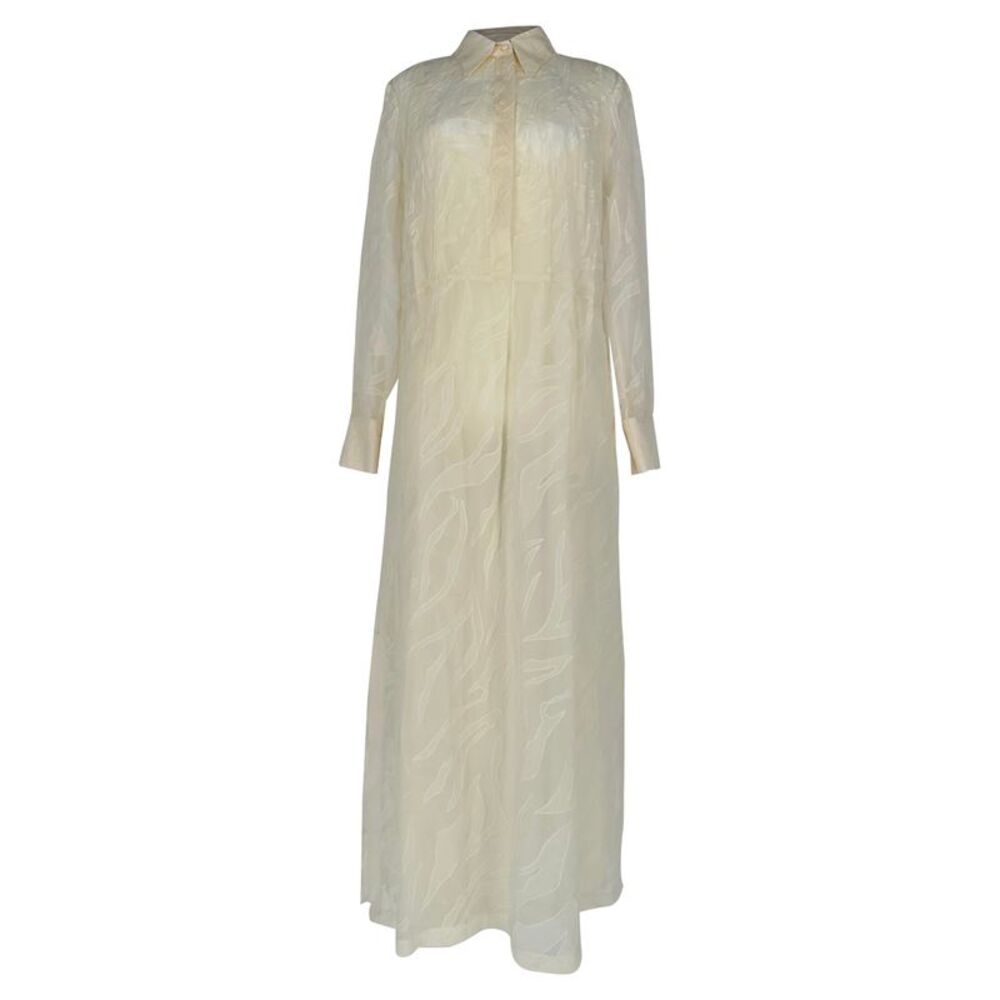 Brunello Cucinelli Long Sleeve Maxi Shirt Dress in Ivory Silk